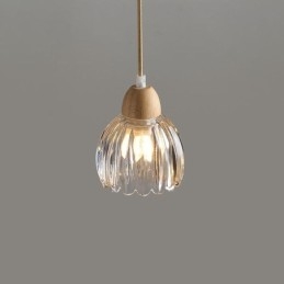Lampada a sospensione in vetro stile pastorale retrò con supporto in legno di gomma