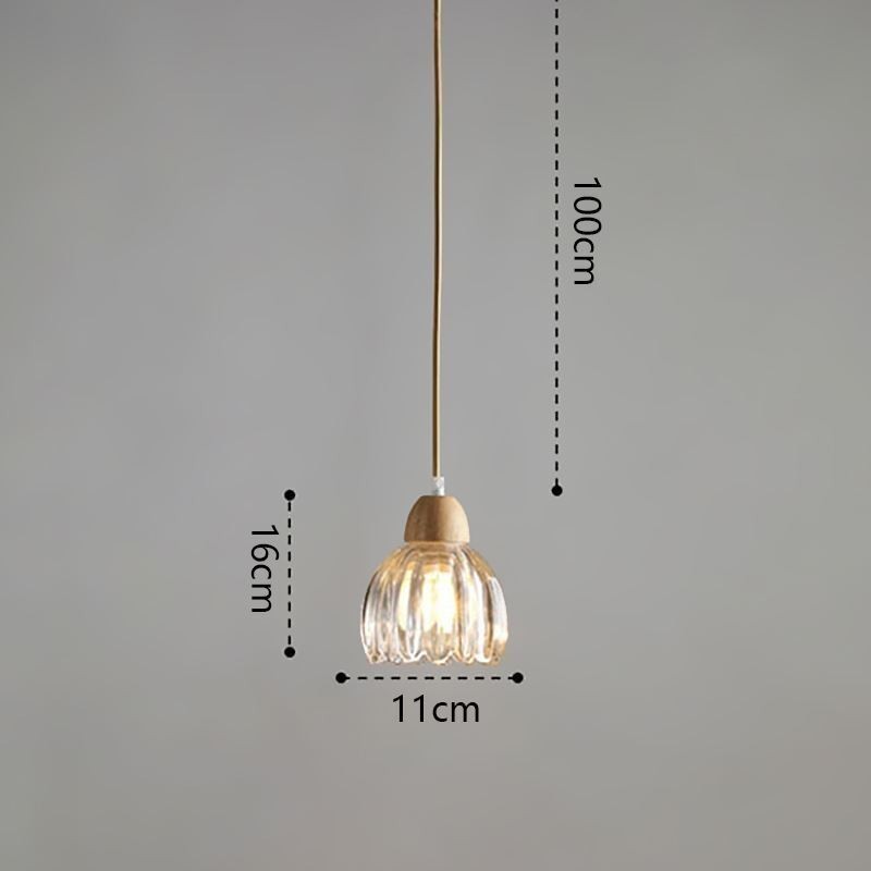 Lampada a sospensione in vetro stile pastorale retrò con supporto in legno di gomma