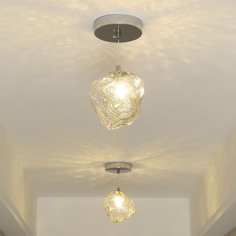 Lampada a sospensione in vetro retrò a cubo di ghiaccio