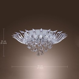 Plafoniera a filo moderna contemporanea in cristallo e vetro trasparente 6 luci G4 55 cm