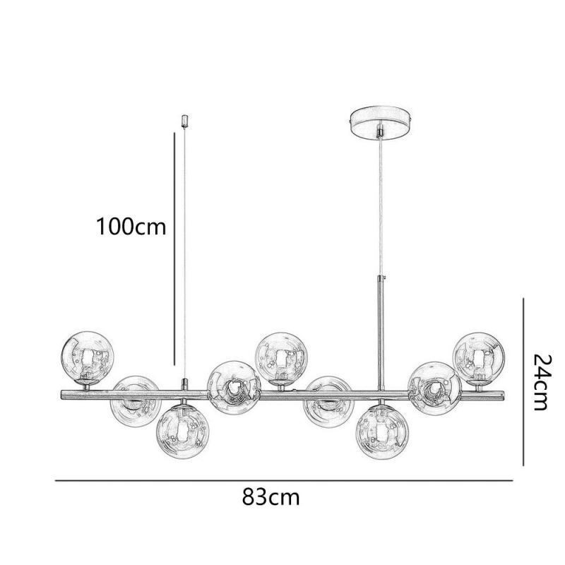 Lampada a sospensione moderna Magic Beans molecolare in ferro e vetro 9 luci E12 83 x 24 cm