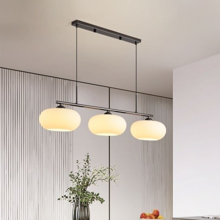 Lampada a sospensione nordica in vetro e ferro battuto, 3 luci E26/E27
