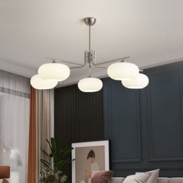 Lampada a sospensione nordica in vetro e ferro battuto 5 luci E26/E27 96×45 cm