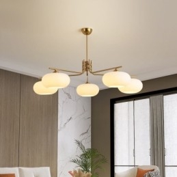Lampada a sospensione nordica in vetro e ferro battuto 5 luci E26/E27 96×45 cm