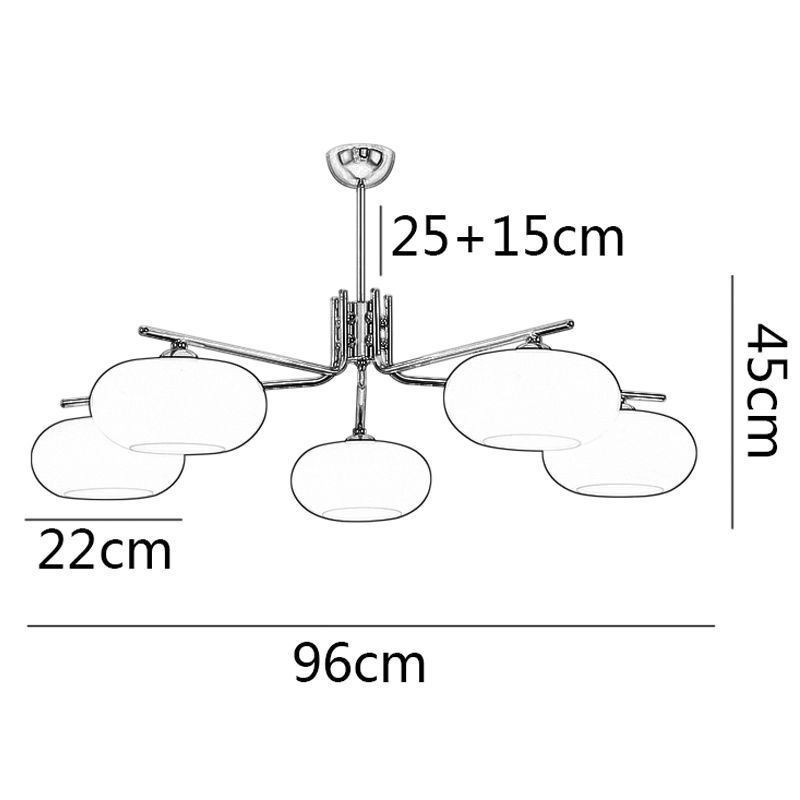 Lampada a sospensione nordica in vetro e ferro battuto 5 luci E26/E27 96×45 cm