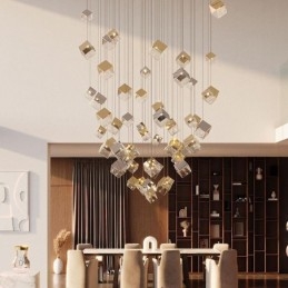 Lampada a sospensione in vetro creativa con paralume e dettagli in metallo