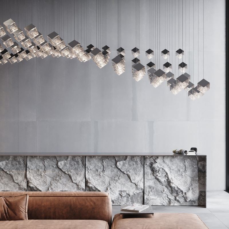 Lampada a sospensione in vetro creativa con paralume e dettagli in metallo