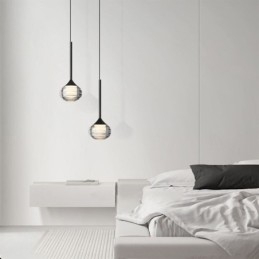 Lampada a sospensione in vetro nera 12x12x10 cm, LED integrato