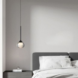 Lampada a sospensione in vetro nera 12x12x10 cm, LED integrato