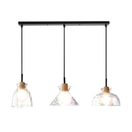 Lampada a sospensione moderna semplice in vetro e legno, 3 luci, E26/E27