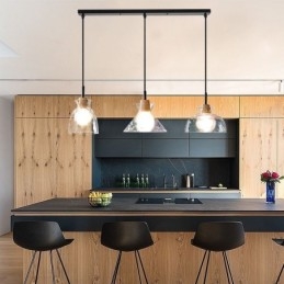 Lampada a sospensione moderna semplice in vetro e legno, 3 luci, E26/E27