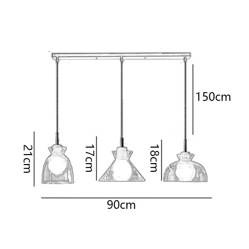 Lampada a sospensione moderna semplice in vetro e legno, 3 luci, E26/E27