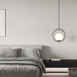 Lampada a sospensione in vetro a sfera con dettagli in ottone, E12/E14, 29×29 cm