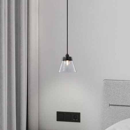 Lampada a sospensione in vetro trasparente moderna, 1 luce, attacco E26/E27, 16 x 20 cm