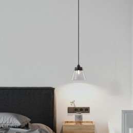 Lampada a sospensione in vetro trasparente moderna, 1 luce, attacco E26/E27, 16 x 20 cm