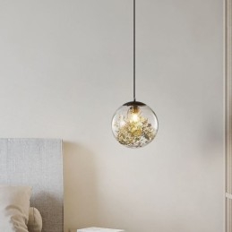 Lampada a sospensione in vetro a sfera con foglie natalizie, ottone, 25 x 25 cm
