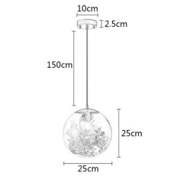 Lampada a sospensione in vetro a sfera con foglie natalizie, ottone, 25 x 25 cm