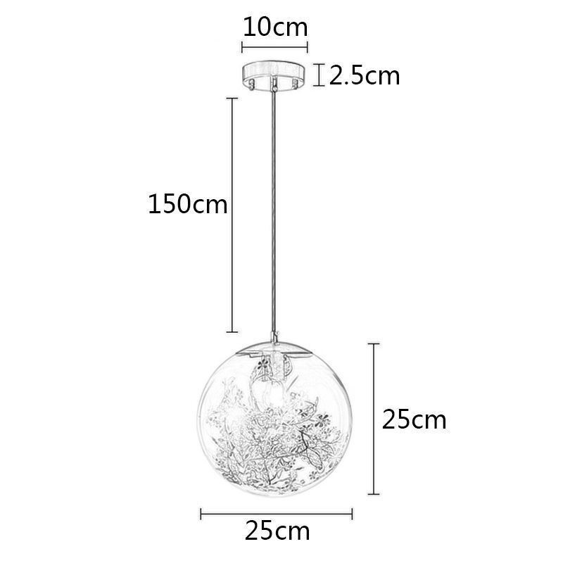 Lampada a sospensione in vetro a sfera con foglie natalizie, ottone, 25 x 25 cm