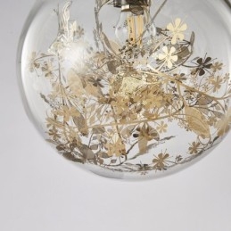 Lampada a sospensione in vetro a sfera con foglie natalizie, ottone, 25 x 25 cm