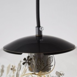 Lampada a sospensione in vetro a sfera con foglie natalizie, ottone, 25 x 25 cm