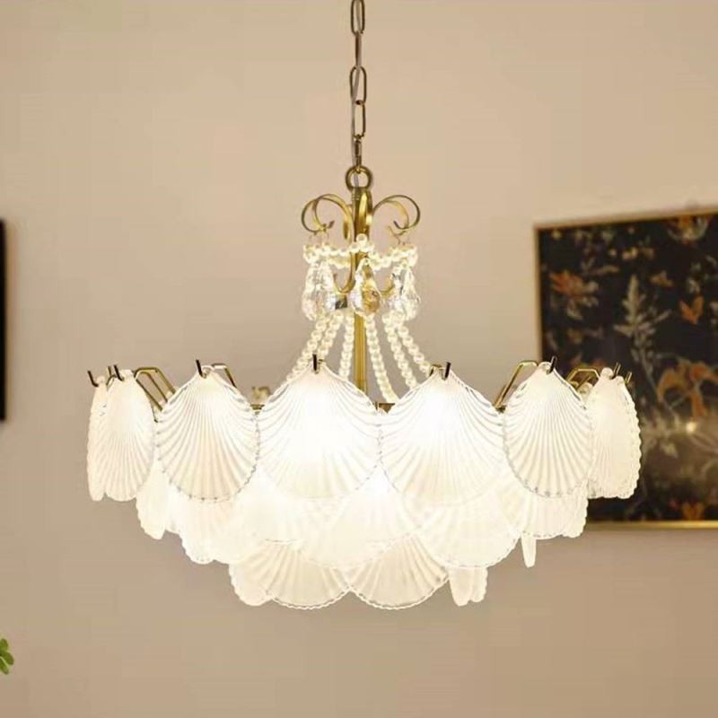 Lampada a sospensione in vetro a conchiglia stile europeo, 6/9 luci, E12/E14, 50x50 cm / 60x52 cm