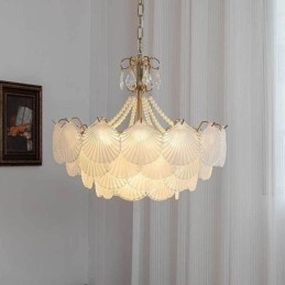 Lampada a sospensione in vetro a conchiglia stile europeo, 6/9 luci, E12/E14, 50x50 cm / 60x52 cm