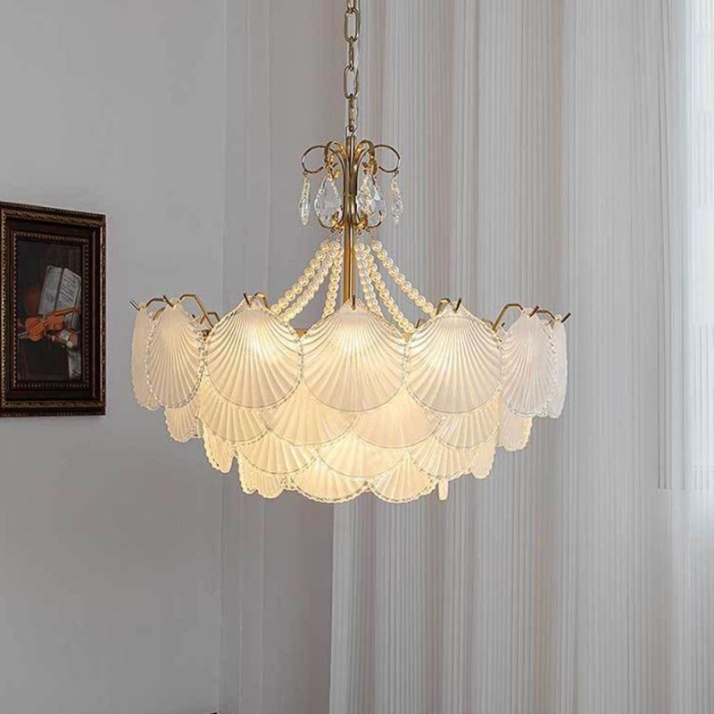 Lampada a sospensione in vetro a conchiglia stile europeo, 6/9 luci, E12/E14, 50x50 cm / 60x52 cm
