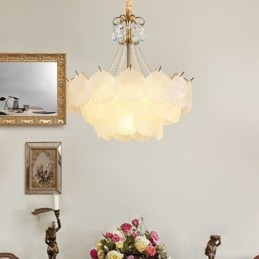 Lampada a sospensione in vetro a conchiglia stile europeo, 6/9 luci, E12/E14, 50x50 cm / 60x52 cm