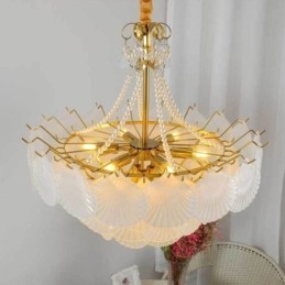 Lampada a sospensione in vetro a conchiglia stile europeo, 6/9 luci, E12/E14, 50x50 cm / 60x52 cm