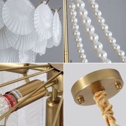 Lampada a sospensione in vetro a conchiglia stile europeo, 6/9 luci, E12/E14, 50x50 cm / 60x52 cm