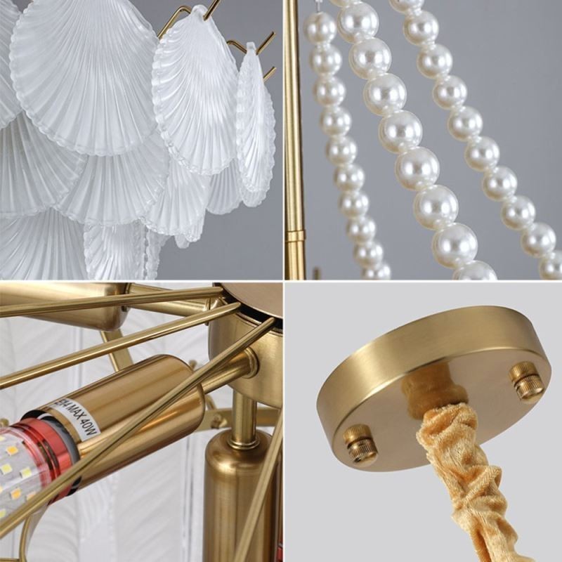 Lampada a sospensione in vetro a conchiglia stile europeo, 6/9 luci, E12/E14, 50x50 cm / 60x52 cm