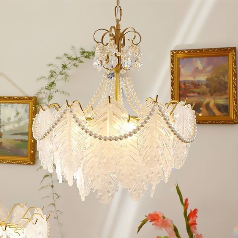 Lampada a sospensione in vetro postmoderna a foglia