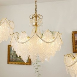 Lampada a sospensione in vetro postmoderna a foglia