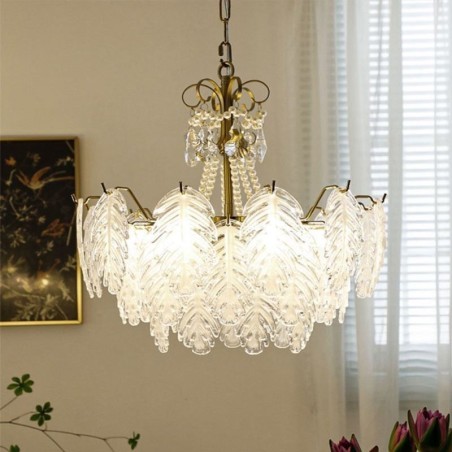 Lampada a sospensione in vetro a forma di foglia, 6/9 luci, E12/E14, 50x50 cm o 60x52 cm