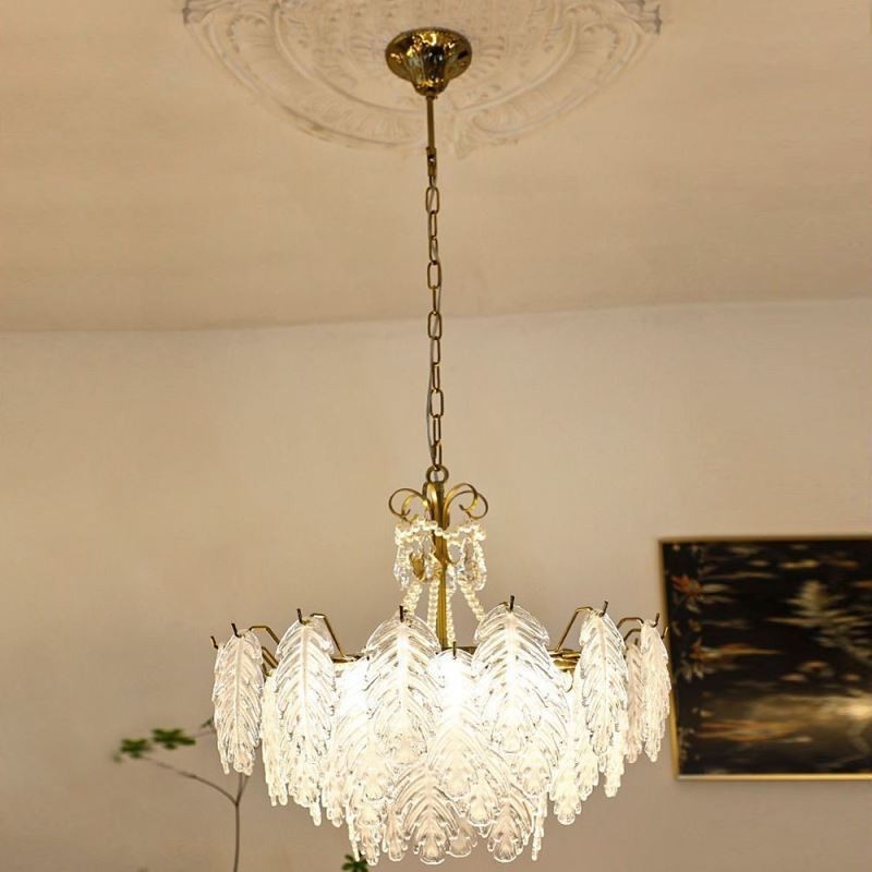 Lampada a sospensione in vetro a forma di foglia, 6/9 luci, E12/E14, 50x50 cm o 60x52 cm