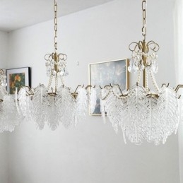 Lampada a sospensione in vetro a forma di foglia, 6/9 luci, E12/E14, 50x50 cm o 60x52 cm