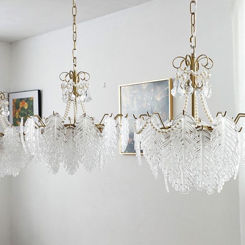Lampada a sospensione in vetro a forma di foglia, 6/9 luci, E12/E14, 50x50 cm o 60x52 cm
