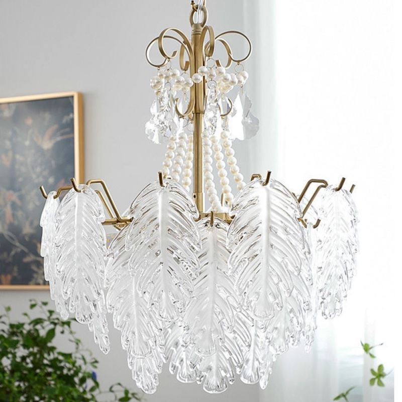 Lampada a sospensione in vetro a forma di foglia, 6/9 luci, E12/E14, 50x50 cm o 60x52 cm