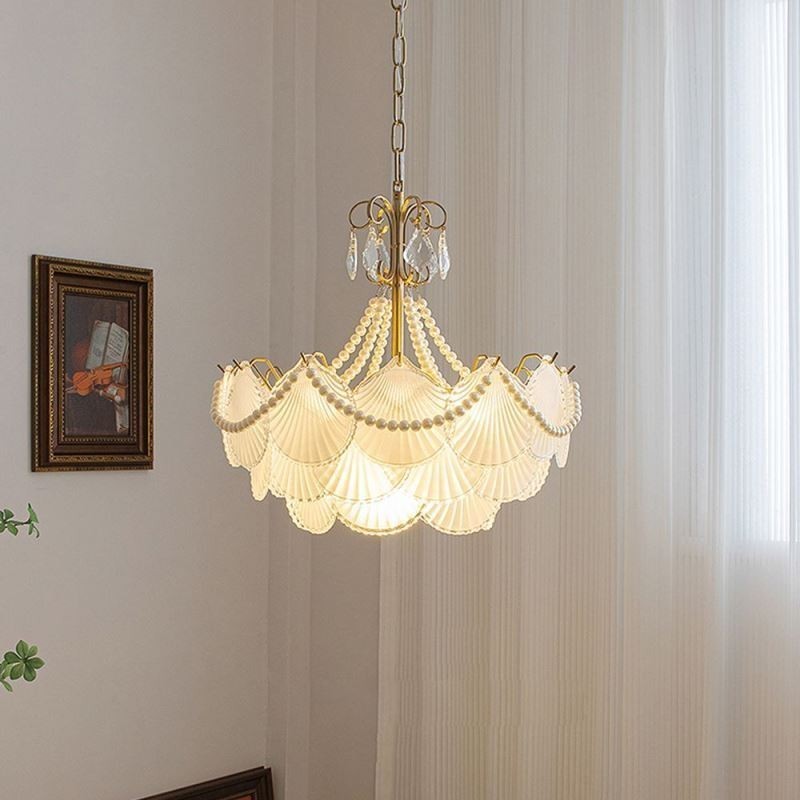 Lampada a sospensione in vetro a forma di conchiglia, stile europeo, 6/9 luci, E12/E14