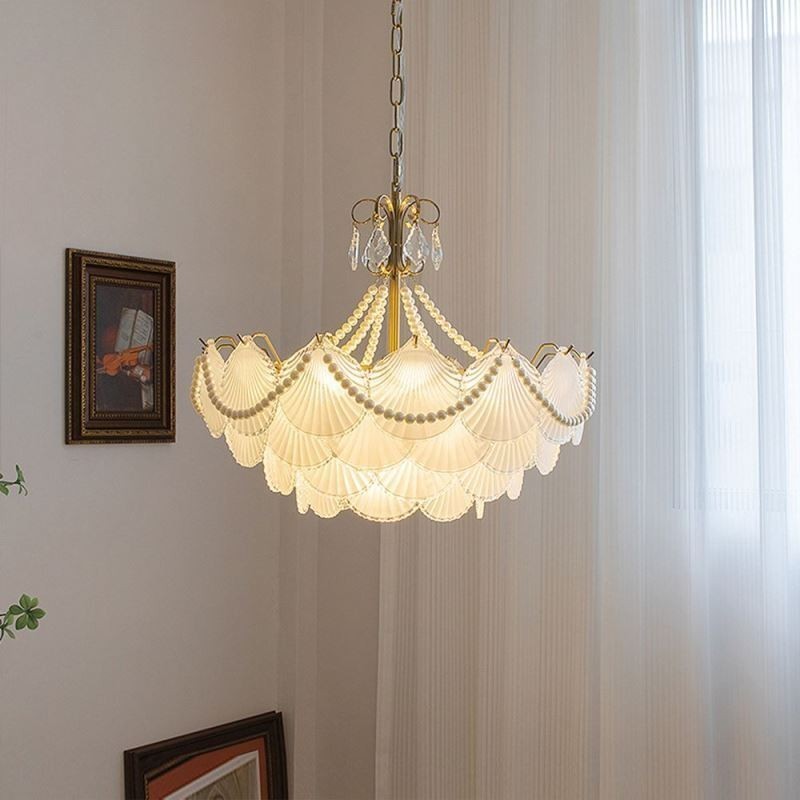 Lampada a sospensione in vetro a forma di conchiglia, stile europeo, 6/9 luci, E12/E14