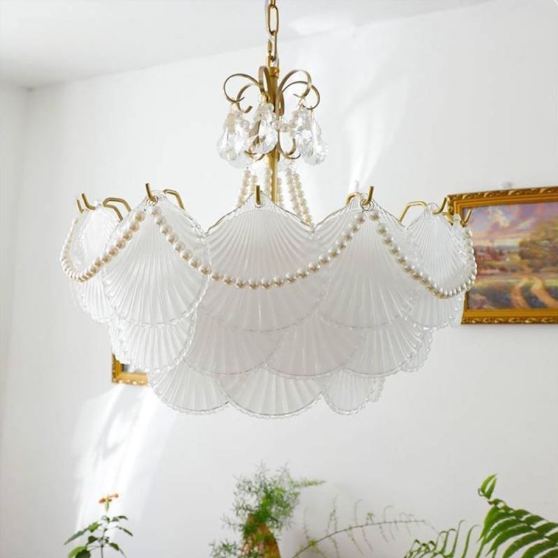 Lampada a sospensione in vetro a forma di conchiglia, stile europeo, 6/9 luci, E12/E14