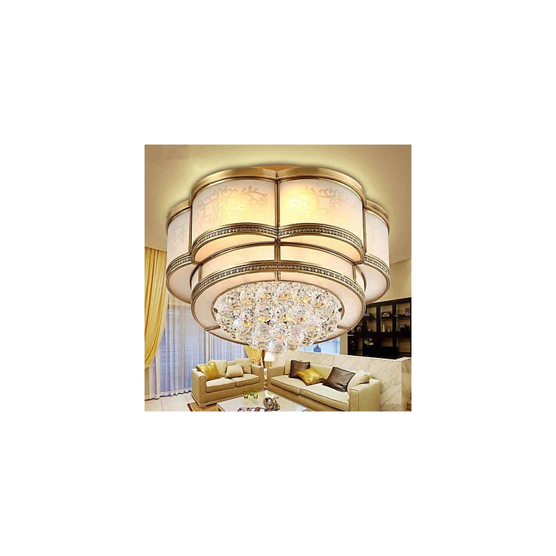 Plafoniera a filo tradizionale classica rustica in cristallo e ottone, 3 luci LED, 40 cm