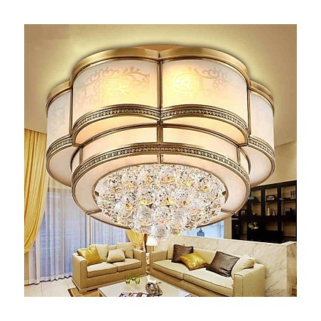 Plafoniera a filo tradizionale classica rustica in cristallo e ottone, 3 luci LED, 40 cm