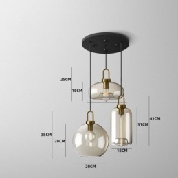 Lampada a sospensione a 3 luci in vetro, isola