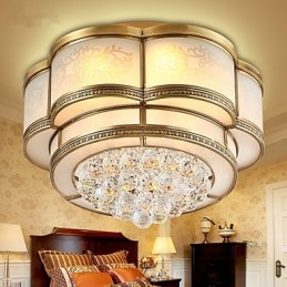 Plafoniera a filo tradizionale classica rustica in cristallo e ottone, 3 luci LED, 40 cm