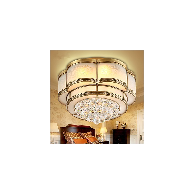 Plafoniera a filo tradizionale classica rustica in cristallo e ottone, 3 luci LED, 40 cm