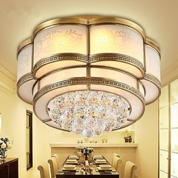 Plafoniera a filo tradizionale classica rustica in cristallo e ottone, 3 luci LED, 40 cm
