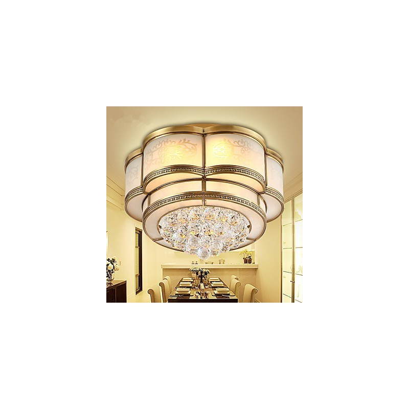Plafoniera a filo tradizionale classica rustica in cristallo e ottone, 3 luci LED, 40 cm