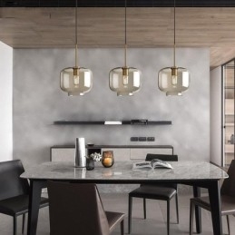 Lampada a sospensione a 3 luci in vetro classica a grappolo, caffè