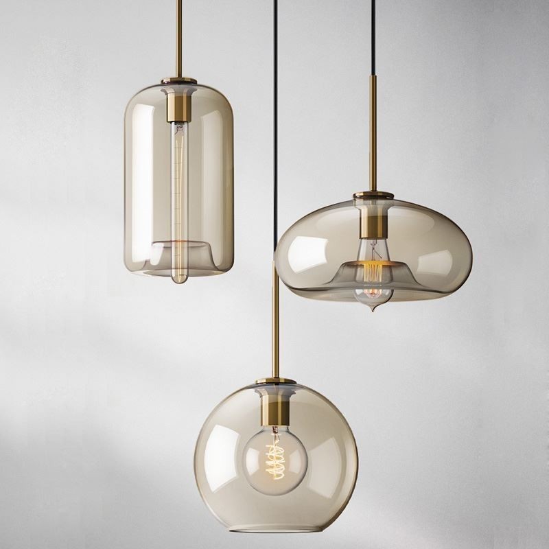 Lampada a sospensione a 3 luci in vetro classica a grappolo, caffè
